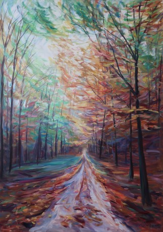 Leaves fall on the road (140x100 cm)