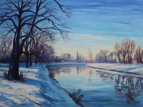 Frosty morning by the Elbe (90x120 cm)