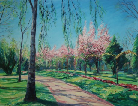 Blossoming trees in the park (100x130 cm)