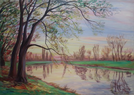 Early autumn evening by the Elbe (100x140 cm)