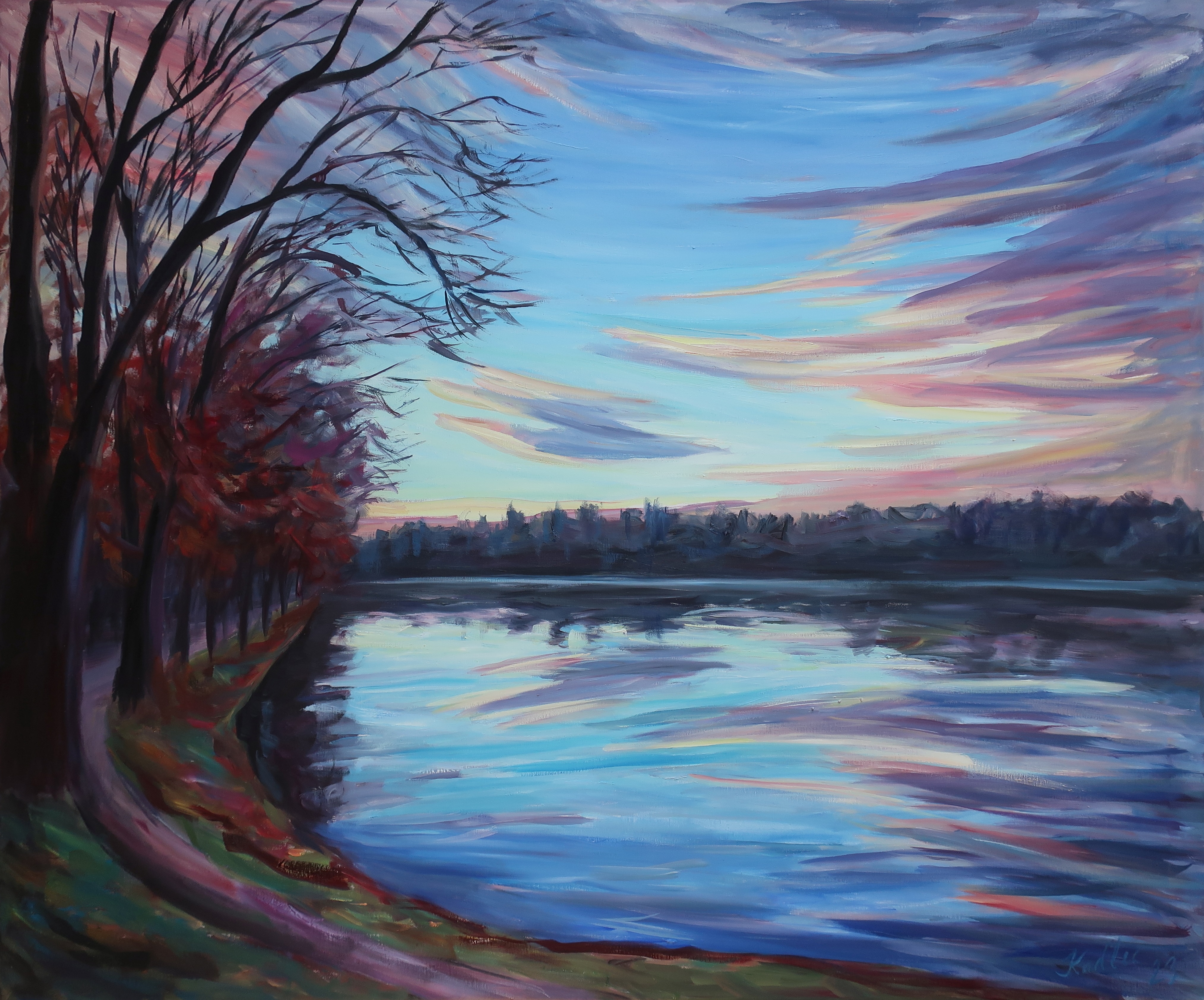 Evening by the pond (100x120 cm)