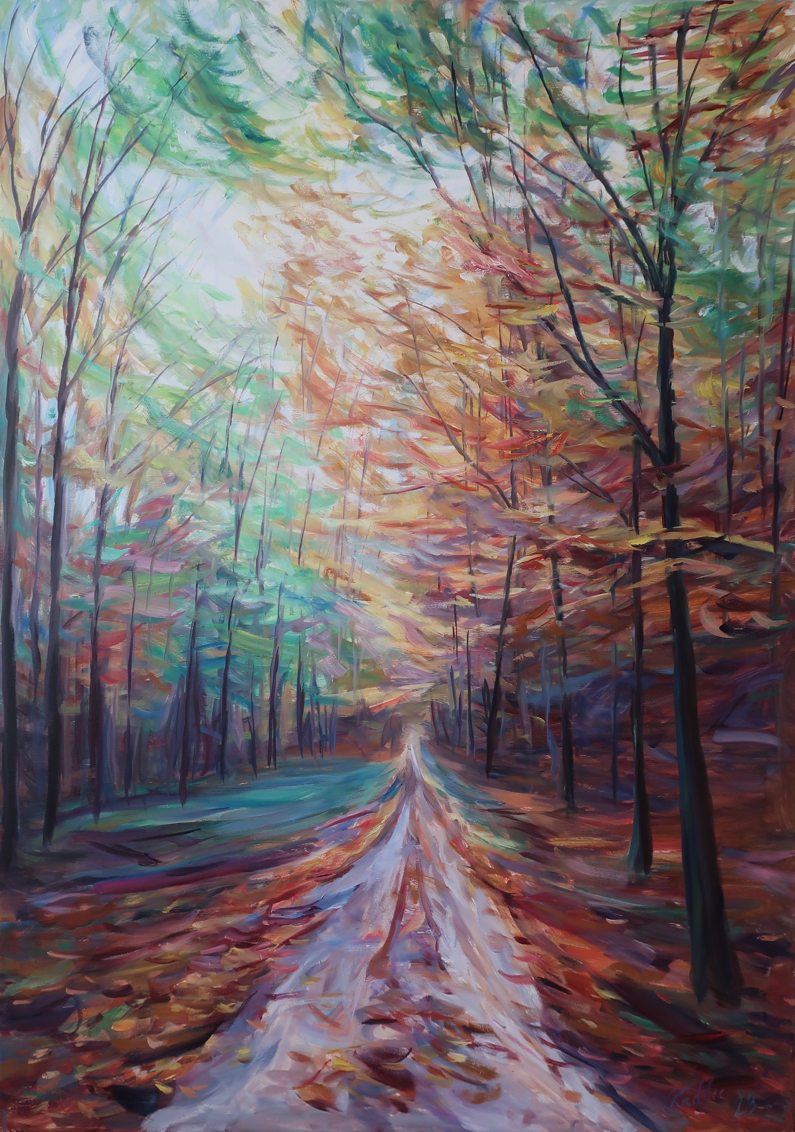 Leaves fall on the road (140x100 cm)