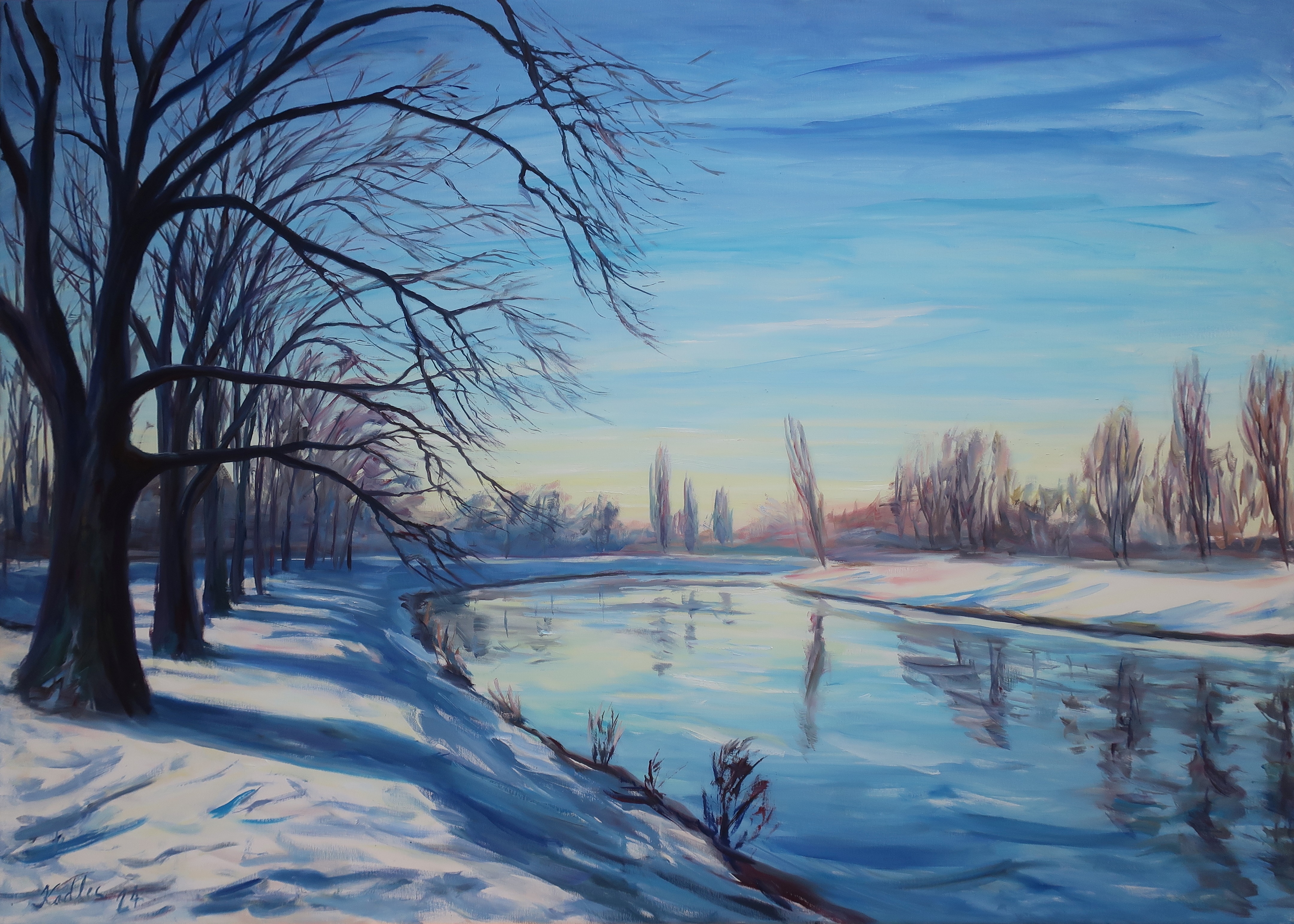 Frosty morning by the Elbe (100x140 cm)