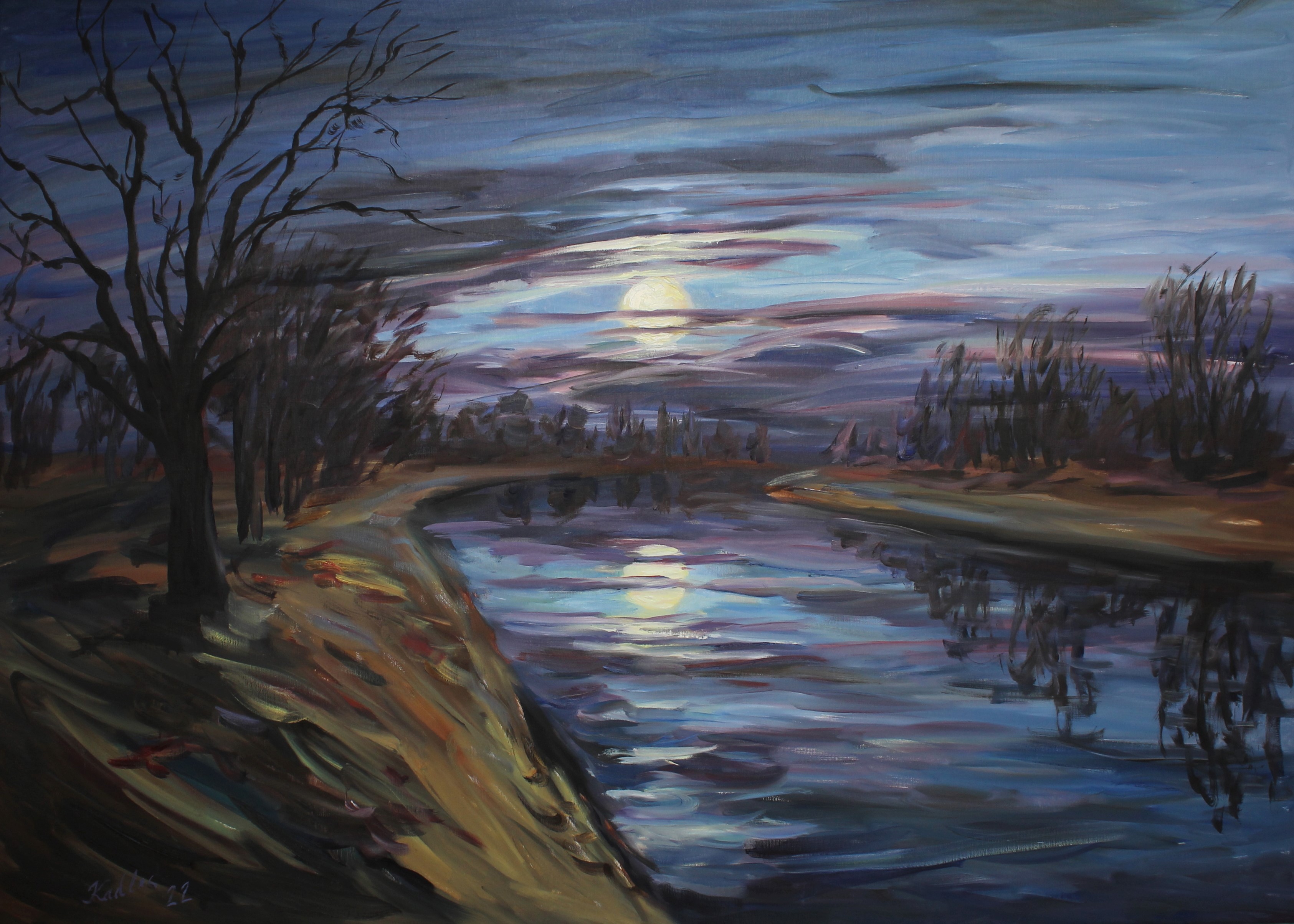 Full moon on the Elbe (140x100 cm)