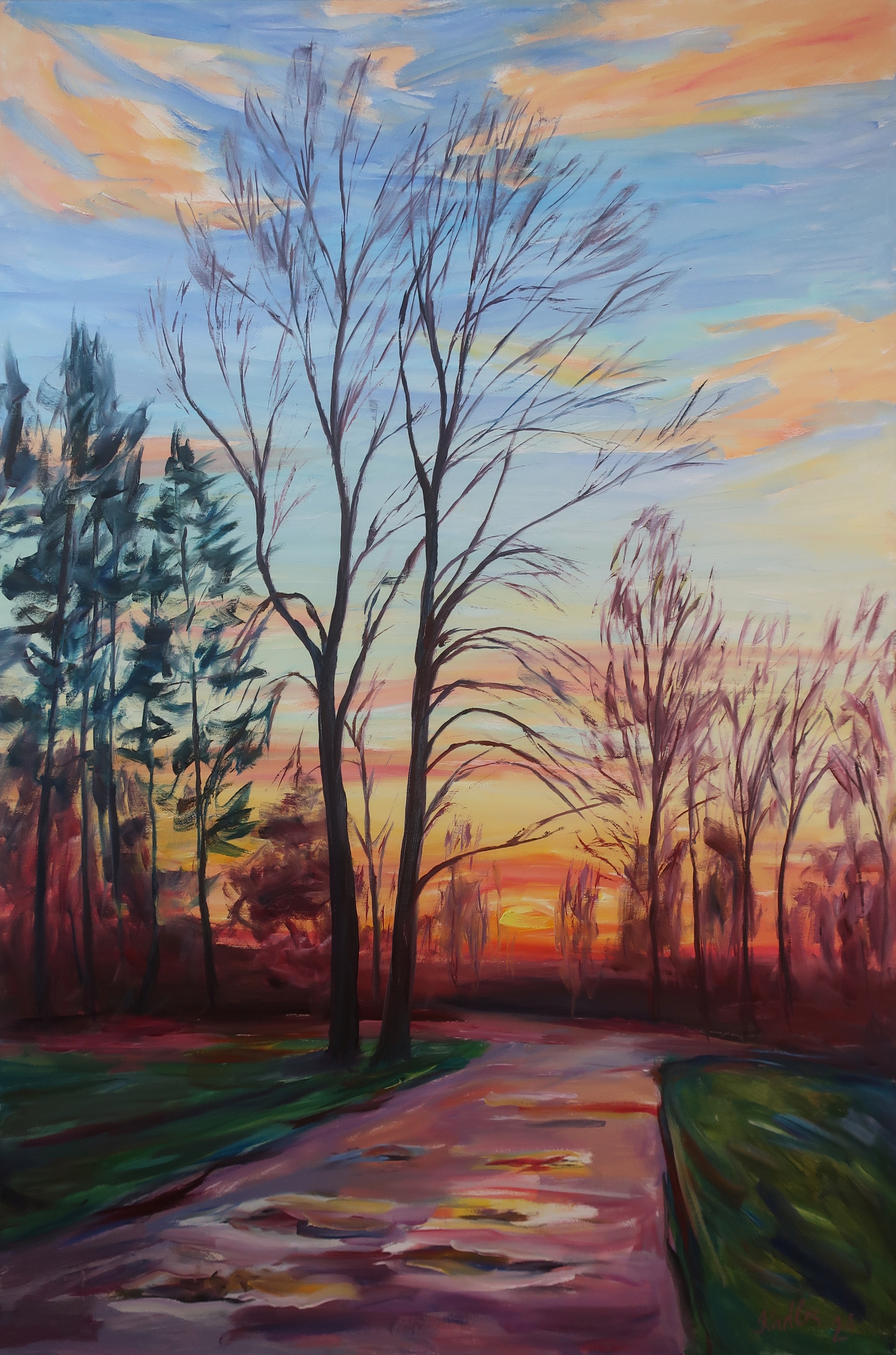 Sunset in a park (120x80 cm)