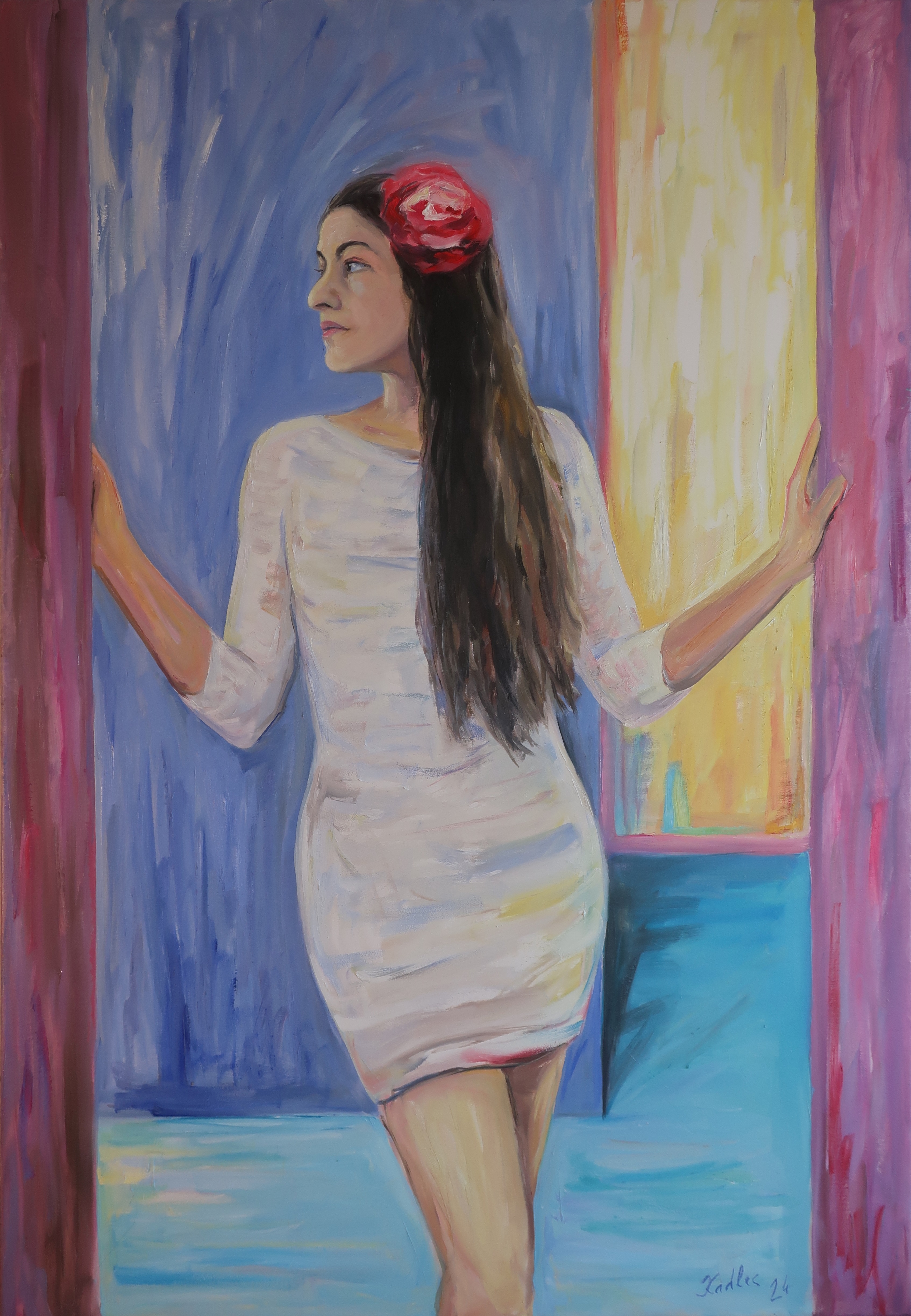 A girl with a rose in her hair(130x90 cm)