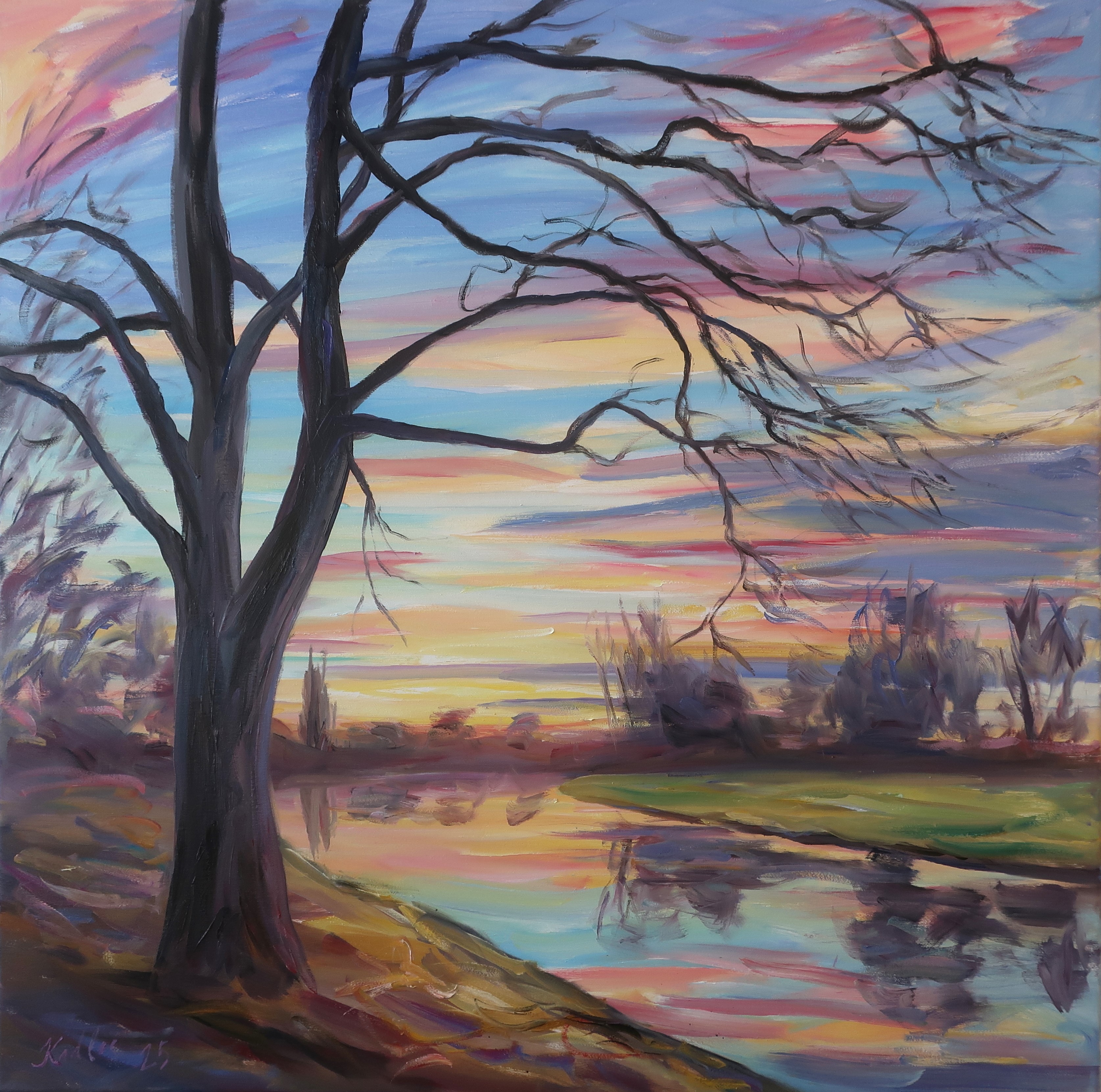 The colors of the early evening Elbe (80x80 cm)